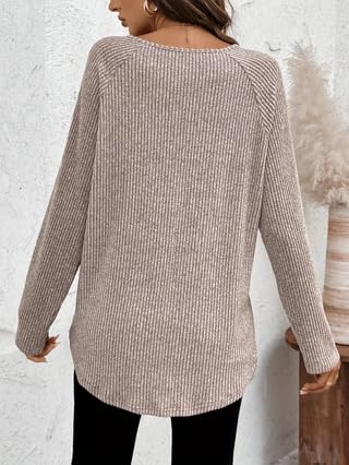 Women's Casual Long Sleeve T Shirt Crewneck with Side Split Summer Pullover Loose Tunic Tops