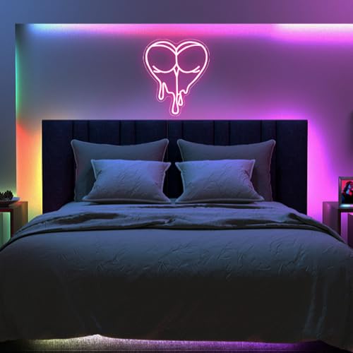 Pink Peach Neon Sign,Lady LED Light Sign for Backdrop,Melting Heart Wall Art Decor for Bar Pub Store Bedroom Club Party Ma...