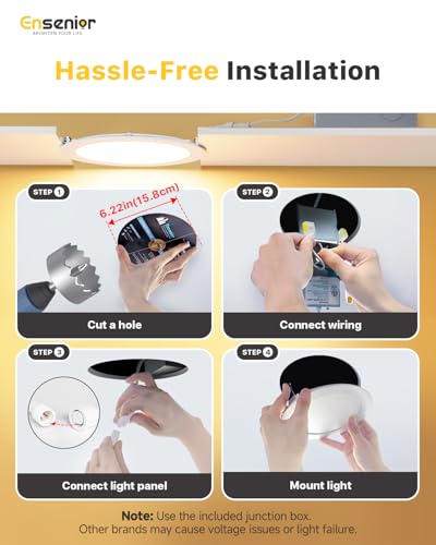 Ensenior 24 Pack 6 Inch LED Recessed Ceiling Light, Dimmable, 2700K-5000K 5CCT, 1200LM 12W 120V, High Brightness Canless W...