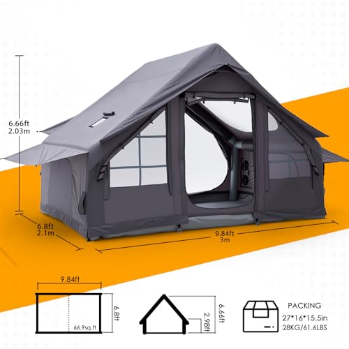 Inflatable Camping Tent with Electric Air Pump - 420D Heavy Duty Oxford - 5 Min Auto-Inflation - Panoramic Stargazing Skyl...
