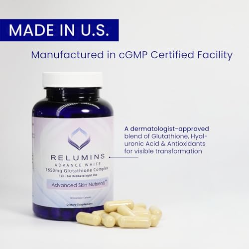 Relumins 1650mg L-Glutathione Complex with Hyaluronic Acid, Alpha Lipoic Acid, Rose HIPS, Vitamin E & Riboflavin, Antioxid...