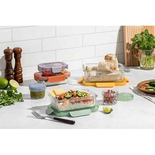 Ello Color Lock 12PC Mixed Glass Food Storage Sets, Leak-Proof Glass Food Storage Containers with Airtight BPA-Free Plastic Lids, Dishwasher, Microwave, and Freezer Safe, Desert Festival