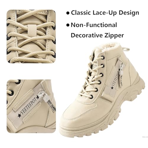 Yeeteepot Womens Snow Boots Warm Winter Boots Ladies Fur Lined Ankle Boots Lace Up Outdoor Booties Anti-Slip Sneakers Wate...