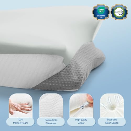 Krightlink Ergonomic Memory Foam Cervical Pillow for Neck Pain Relief - Contour Design with Dual Heights for Side/Back/Sto...