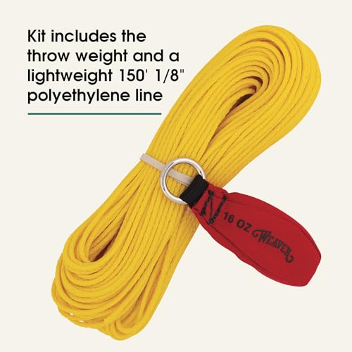 Weaver Arborist Throw Line and Weighted Throw Bag Kit, 150 ft Polyethylene Tree Climbing Rope 16 oz Throw Weight Set, Hand...