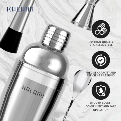 KALAMI Premium Cocktail Shaker Set, Beginner's 304 Stainless Steel Cocktail Kit. Martini Shaker Set with Cocktail Shaker, ...