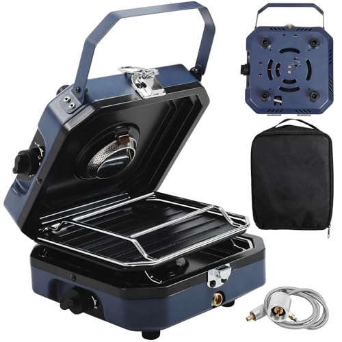 Propane Double Burner Two Burner Camp Stove, 16000 BTU Portable Folding Gas Stove for Camping, With grill, grill pan and c...