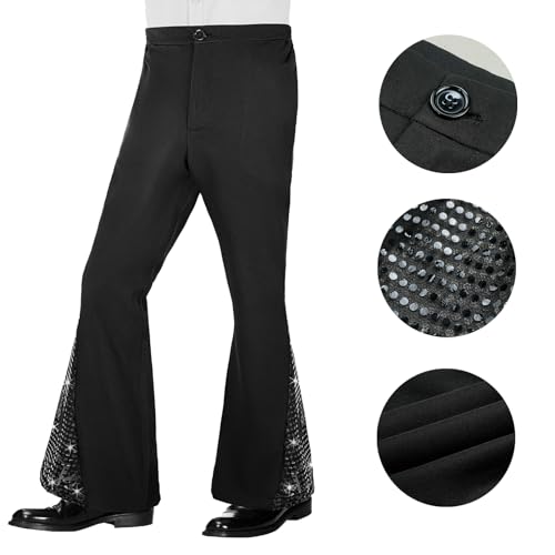 BONGZUO 70s Outfits for Men 6 Pcs Disco Outfit Retro Costume with Bell Bottom Pants