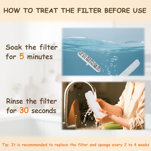 6 Pcs Cat Water Fountain Filters and 6 Pump Sponges, Wireless Stainless Steel Kitty Cat Drink Water Fountain Filters Repla...