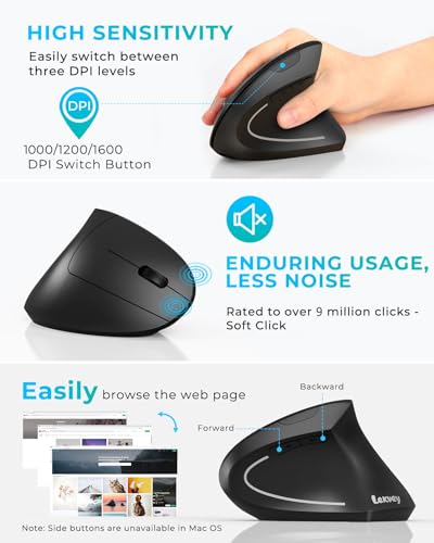 Lekvey Ergonomic Mouse, Vertical Wireless Mouse: Rechargeable Optical Carpal Tunnel Mice with 2.4G USB Receiver, 1000/120...