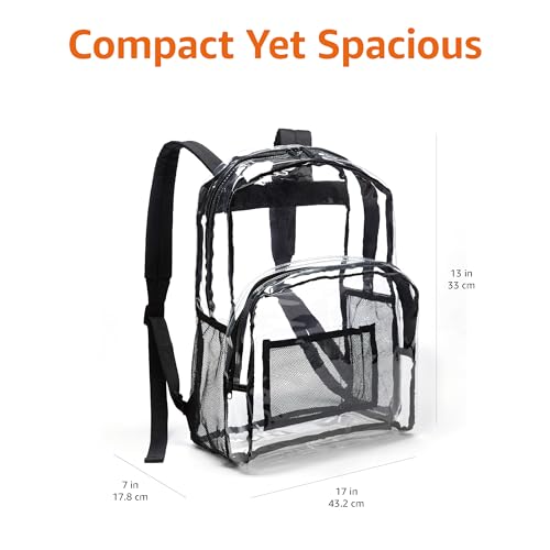 Amazon Basics Transparent School Backpack, With Water-Resistant PVC Plastic Material and Ruggedly Reinforced Shoulder Stra...