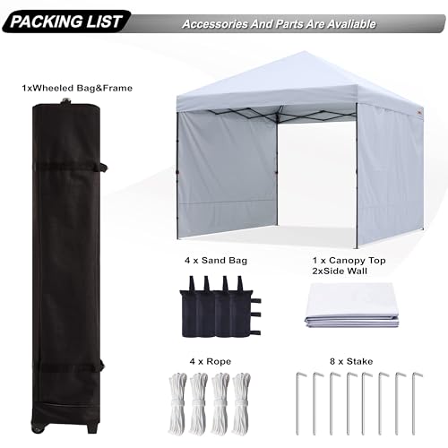 ABCCANOPY Easy Pop up Canopy Tent with 2 Sidewalls for Outdoor Sun Blocking or Rain Protection, 8x8, White
