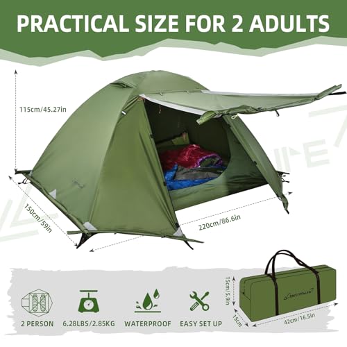 Clostnature Lightweight Backpacking Tent - 1/2 Person 4 Season Ultralight Waterproof Camping Tent, Large Size Easy Setup T...
