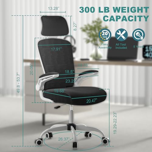 Mimoglad Office Chair, Comfy Desk Chair - High Back Ergonomic Computer Chair with Adjustable Lumbar Support & Headrest, Fl...