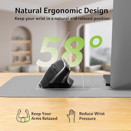 acer Ergonomic Mouse Wireless, Vertical Computer Mouse for Office, Ergo Mice Rechargeable for Right Hand, 2.4GHz USB Recei...