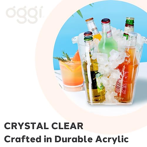 OGGI Acrylic Square Ice Bucket - Clear Beverage Cooler w/Handles, Wine Cooler, Beer Chiller, Ideal Drink Buckets for Parti...
