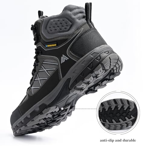Queday Waterproof Hiking Boots Mens Lightweight Walking Shoes Daily Hike Trekking Trail Outdoor Camping Climbing