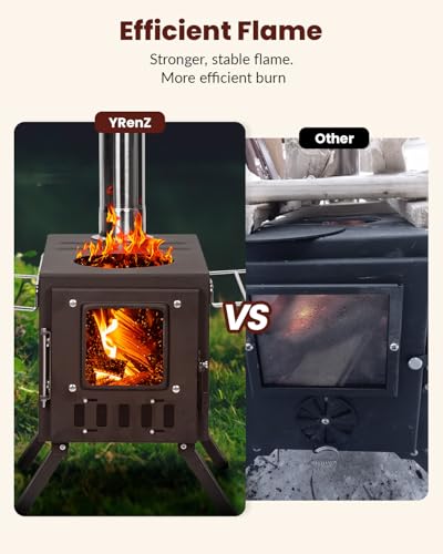 Upgraded Portable Wood Stove for Camping, YRenZ Compact Tent Stove with Large Firebox, High Airtightness for Outdoor Cooki...