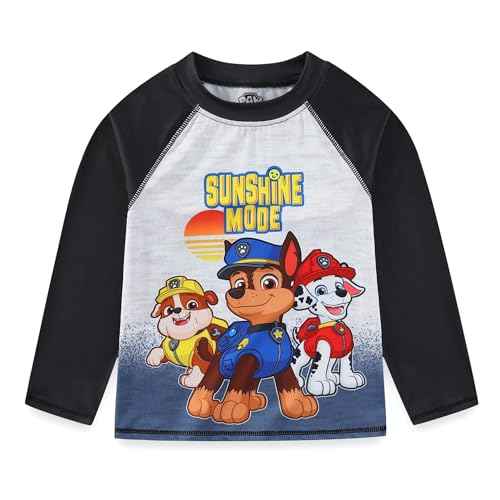 Paw Patrol Nickelodeon Chase Marshall Rubble Boys UPF 50+ Rash Guard and Swim Trunks Swimsuit Set for Toddler and Big Kids
