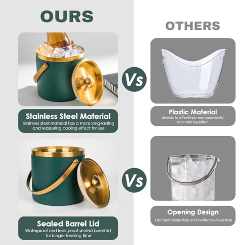 3L Double-Wall Insulated Stainless Steel Ice Bucket with scoop for Cocktail Bar - Metal Ice Bucket for freezer with Lid fo...