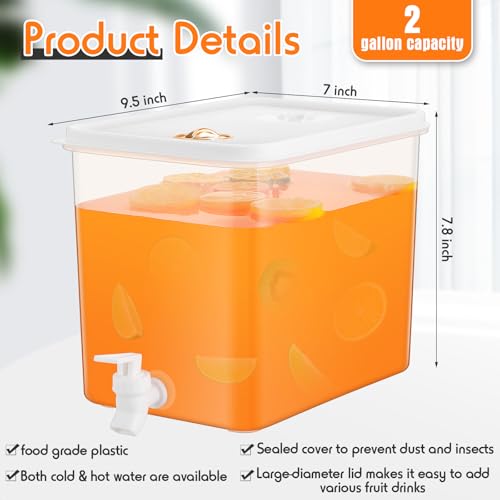 Domensi 4 Pack 2 Gallon Fridge Beverage Drink Dispenser with Spigot Leak-proof Lids Filter Screen Juice Container Sealed P...