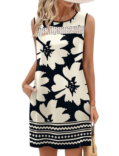 WIHOLL Summer Dresses for Women 2026 Beach Vacation Fashion Lace Mini Tank Dress with Pockets