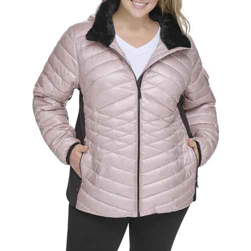 Calvin Klein Women's Performance Outerwear,Metallic Evening Sand,2X