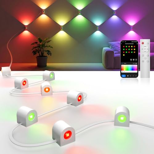 8 Lamp RGBCW Indoor Wall Lights, Up Down Lighting Bedroom Wall Sconces, Music Sync, DIY Styling White Color Changing Wall ...