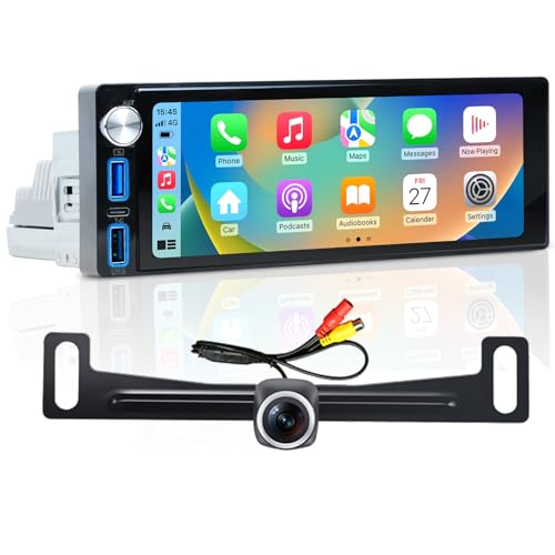 Single Din Touch Screen Radio - Car Stereo with Carplay & Android Auto 10 inch Adjustable Touchscreen Head Unit GPS Naviga...