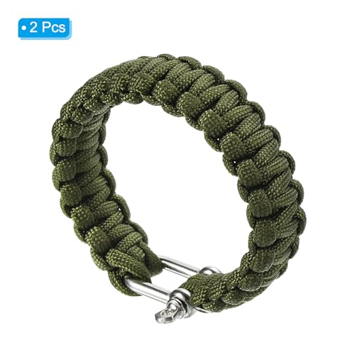 Survival Paracord Bracelets, 2 Pack Plaited Bracelet with U-shaped Stainless Steel Buckle Party Favors Camping Gifts Outdo...