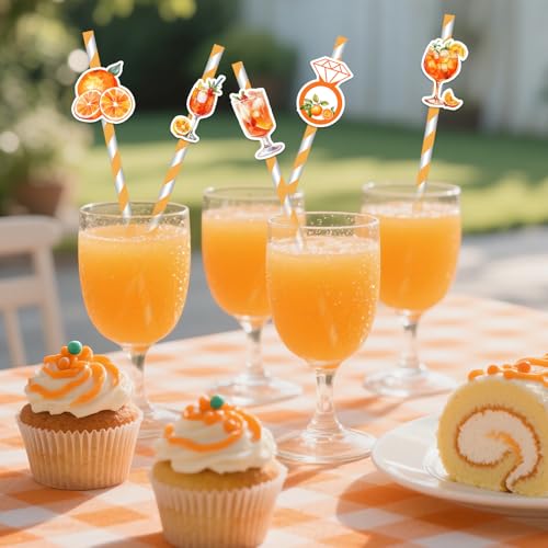 50Pcs Orange Citrus Cocktail Straws Aperol Spritz Bar Theme Orange Fruit Paper Straw Feeling Spritzy Bachelorette Decorati...