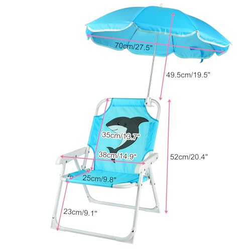 PLULON 2 Pcs Kids Beach Chair with Umbrella Folding Lawn and Camping Chair with Summer Shade for Beach Pool Travel Outdoo...
