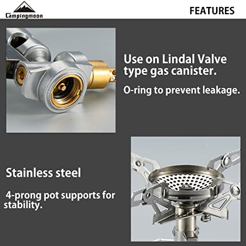 CAMPINGMOON Propane Camping Gas Stove with Igniter & 4 Pot Support Lightweight for 1Lb Propane Tank or EN417 Lindal Valve ...