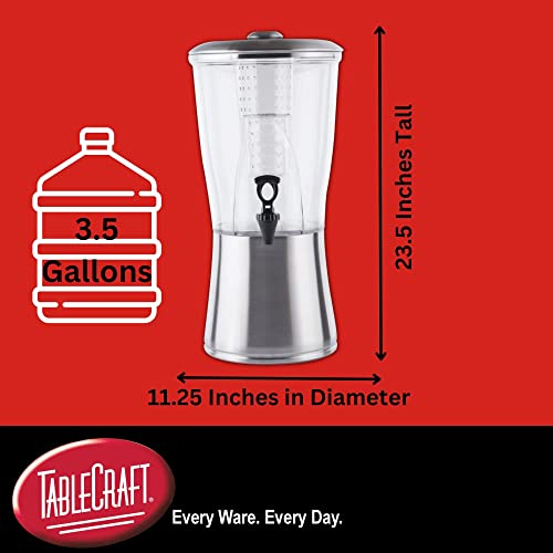 TableCraft N175 Cold Beverage Dispenser, 3.5 Gal, Stainless Steel & Tritan, 11¼" Dia x 23½", Includes Removable Infuser Tu...