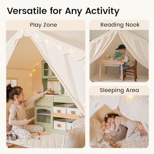Tiny Land Kids Tent with Mat and Star Lights, Indoor Playhouse for Toddlers, 57"x36"x52" Large Reading Nook for Girls & Bo...