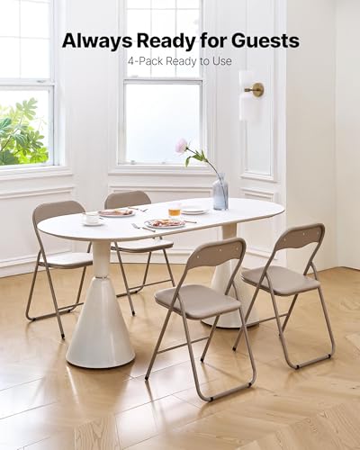 VEVOR 4 Pack Folding Chairs, Foldable Leather Chairs with Heavy Duty Metal Frame & Padded Cushion, Portable Folding Card T...