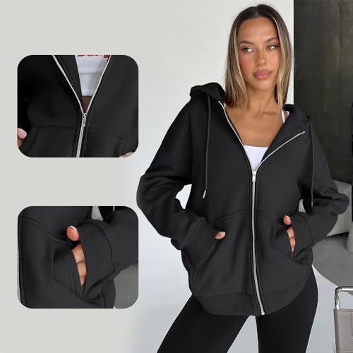 Women's Oversized Zip-Up Hoodie - Lightweight Casual Jacket, Fall Winter Wear