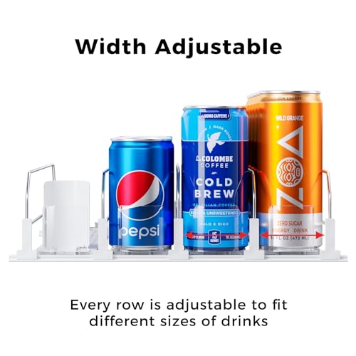 Puricon Drink Organizer for Fridge - Spring Loaded Pusher Glide, Self Pushing Soda Can Dispenser, Beer Bottle Beverage Hol...