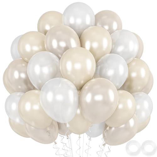 Pearl Balloons, 52 PCS 12 Inch Pearl white Double-Stuffed Balloons, White Pearl Sand White Double-Stuffed Ivory Latex Ball...