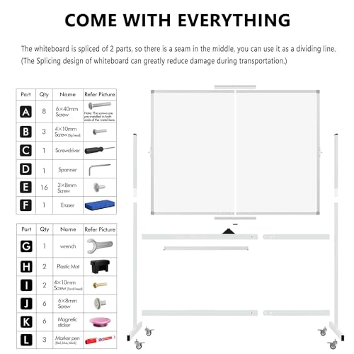 Neatsure Large Rolling Whiteboard on Wheels, 48" x 36" Double-Sided Mobile White Board with Stand, 4' x 3' Portable Standi...