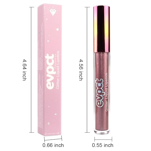 evpct 1Pcs Taupe Mauve Glitter Metallic Shimmer Diamond Lipstick Lip Gloss Stain Set for Women Long Lasting Waterproof, Ma...
