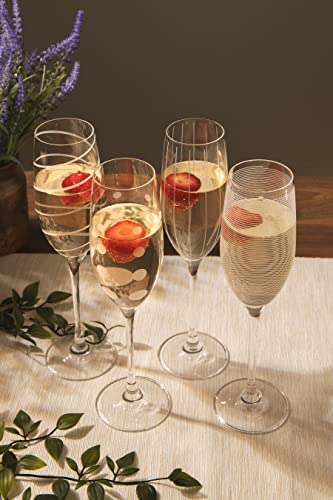 Mikasa Cheers Crystal Champagne Flutes Set, 4 Piece, Champagne Glasses with Quirky Designs, 250ml, White