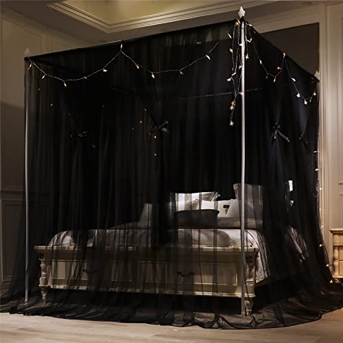 VETHIN 4 Corners Post Princess Bed Canopy Curtain Double Layer Cozy Drape Netting 4 Opening Mosquito Net for Girls & Adult...