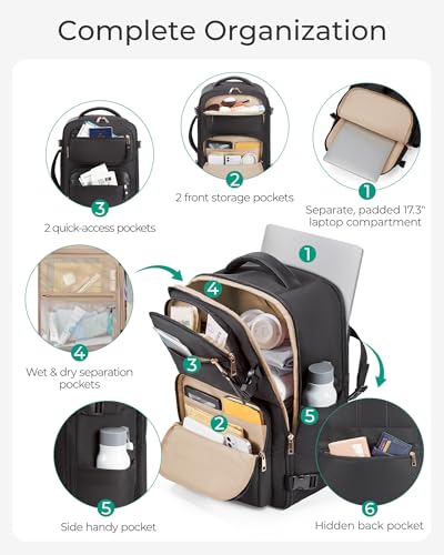 BAGSMART Womens Backpack Carry On Flight Approved, Travel Backpack for Women with Waist Bag, Traveling Lightweight Weekend...