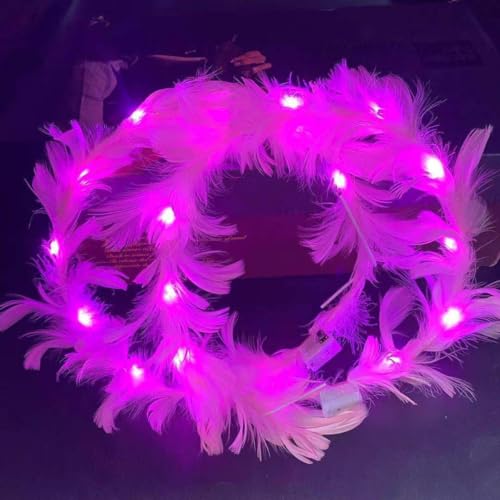 LEEMASING LED Feather Wreath Crown Headband Light-Up Angel Halo Headband For Wedding Christmas Halloween Valentine's Day (...