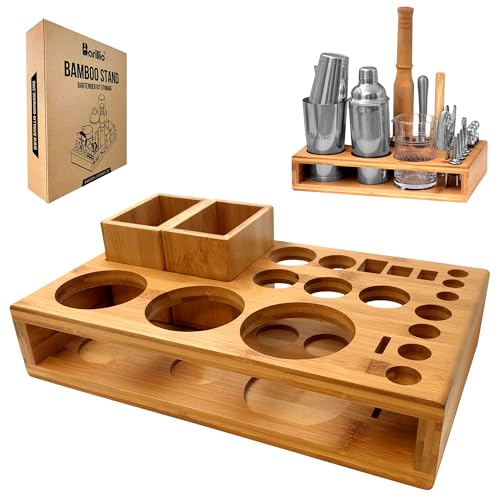 Barillio Bamboo Stand for Bartender Kit Storage (Bar Tools are Not Included) | Cocktail Shaker Set Wood Holder | Perfect M...
