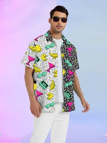 YZMI 80s 90s Outfit for Men Short Sleeve Button Down Hawaiian Shirt Funny Vintage Retro Beach Shirts