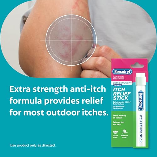 Benadryl Extra Strength Anti-Itch Relief Stick, Bug Bite Itch Relief, Diphenhydramine HCl Topical Analgesic & Zinc Acetate...