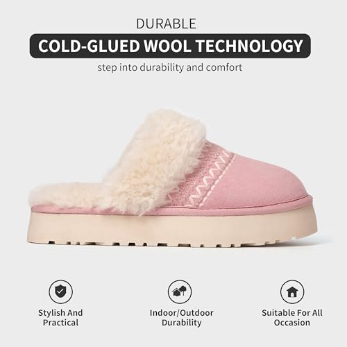 HHUQ Slippers for Women, Winter House Slippers Indoor Outdoor, Fuzzy Platform Slippers Womens