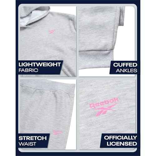 Reebok Girls Sweatsuit Set - 2 Piece Soft Long Sleeve Hoodie Sweatshirt and Sweatpants for Girls - Athletic Sweatsuit